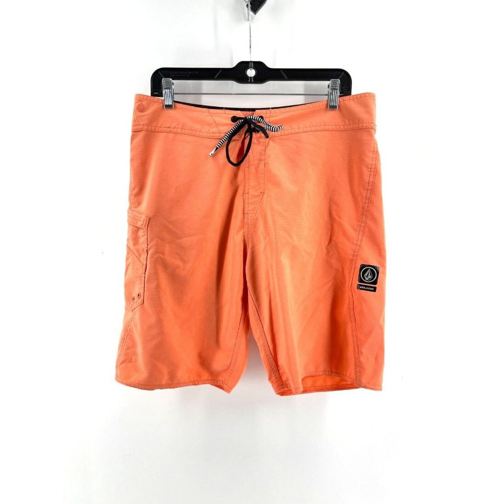 Volcom Mod Tech Men's Orange Board Shorts Drawstring Waist Swim Surf Size 33